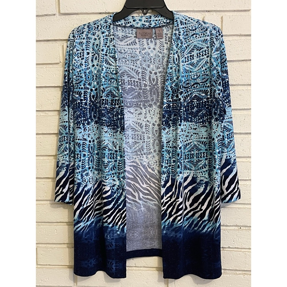 Chicos 1 Cardigan Womens Easywear Open Front 3/4 Sleeves Geo Print Topper Sz M